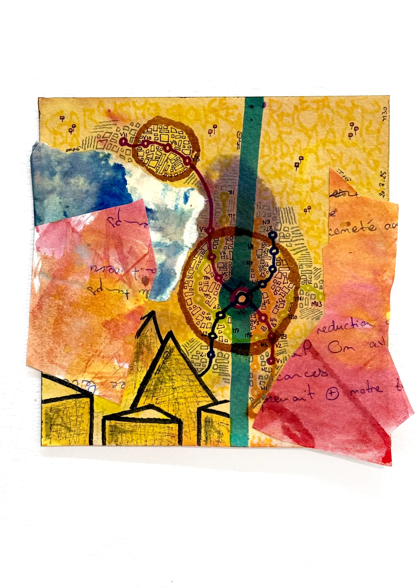Ligne M n°30, Encre & collage sur papier, Paris, 2025 — dessin de Tristan Alexandre