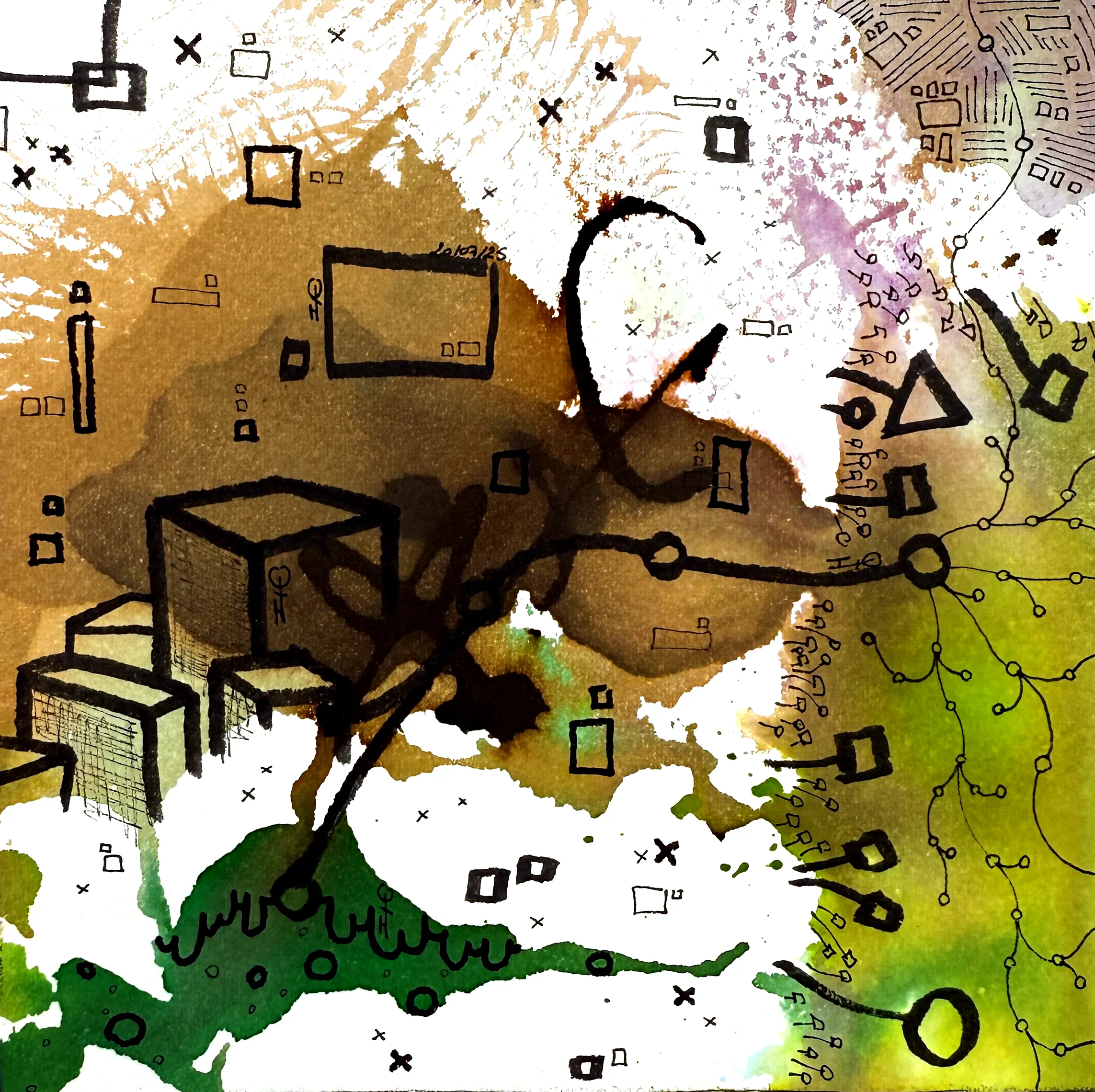 Dislocation n°C3, Aquarelles sur papier, 2025 — dessin de Tristan Alexandre