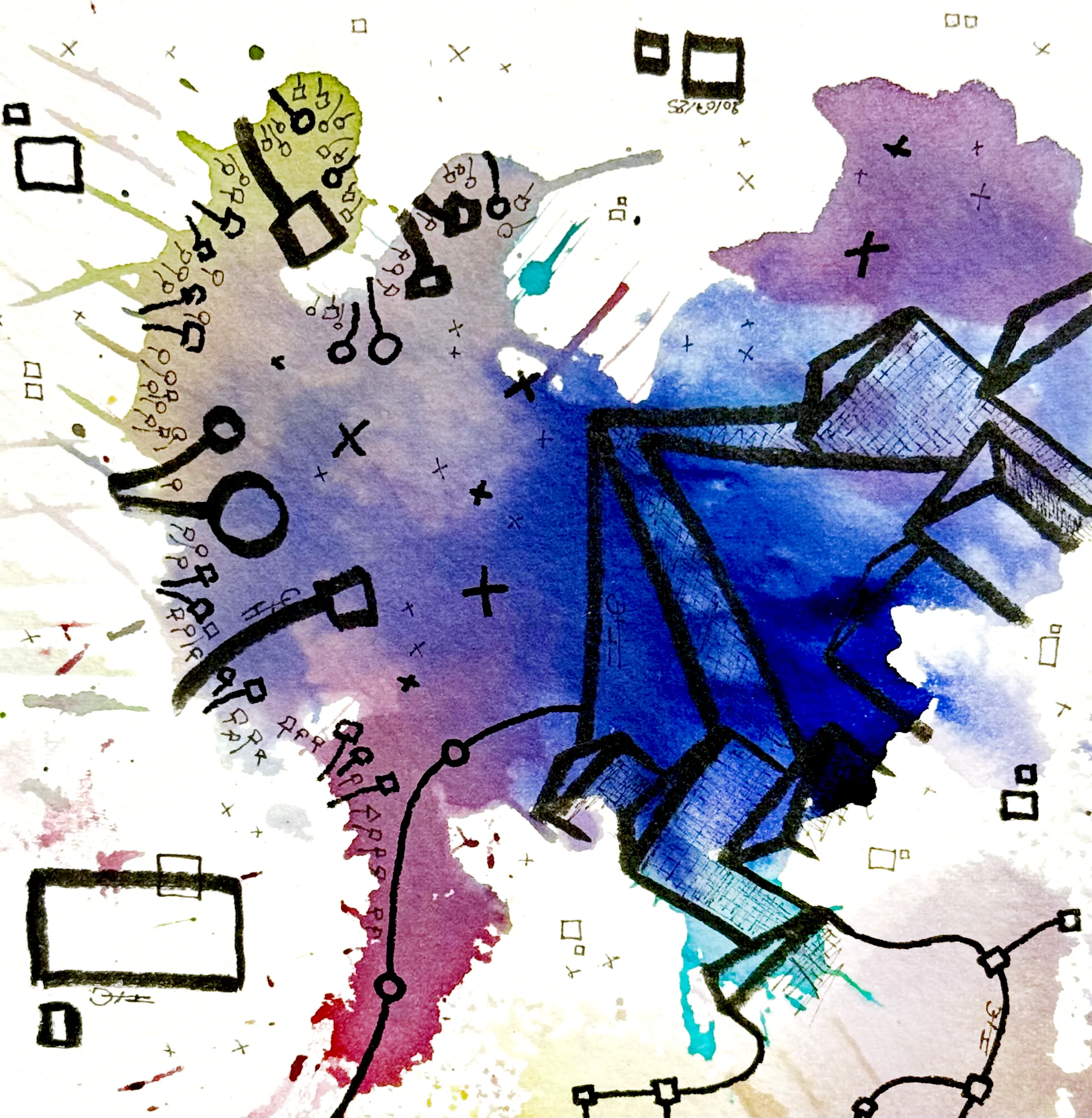 Dislocation n°C5, Aquarelles sur papier, 2025 — dessin de Tristan Alexandre