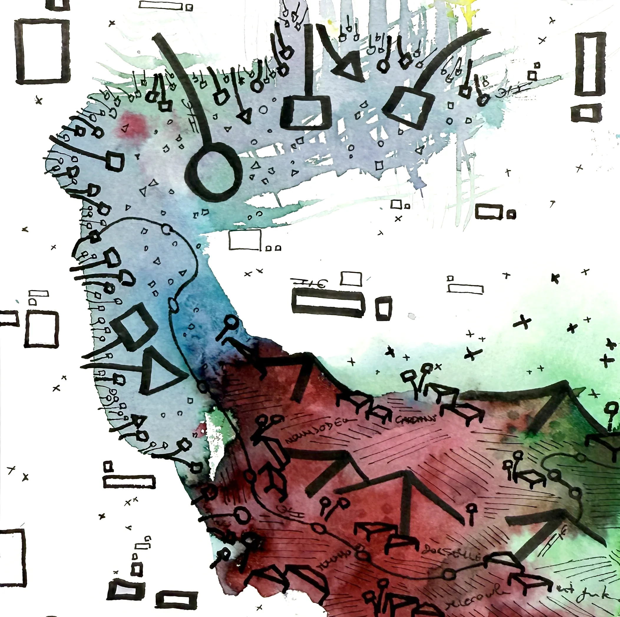 Dislocation n°C6, Aquarelles sur papier, 2025 — dessin de Tristan Alexandre