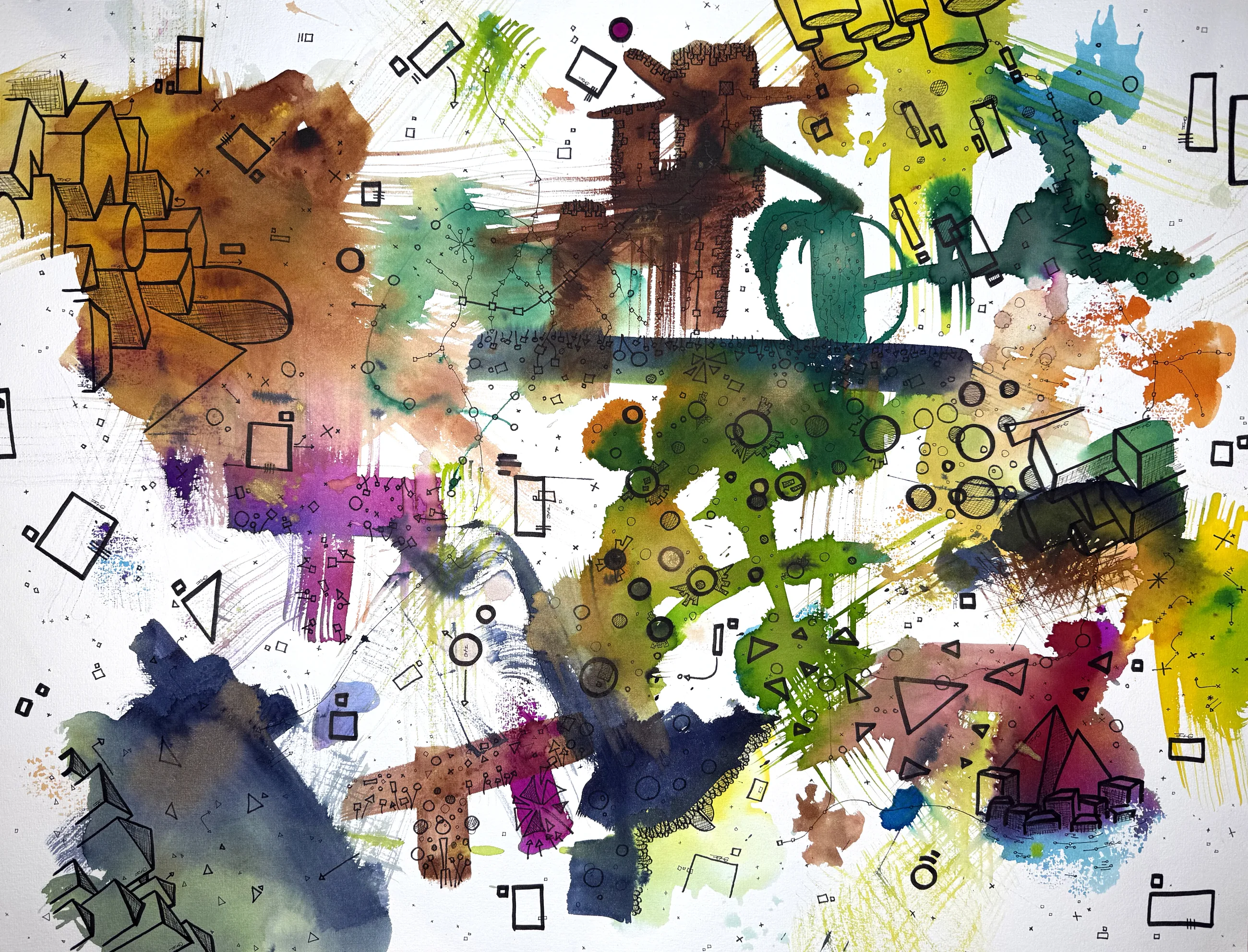 Dislocation n°M4, Aquarelles sur papier, 2025 — dessin de Tristan Alexandre