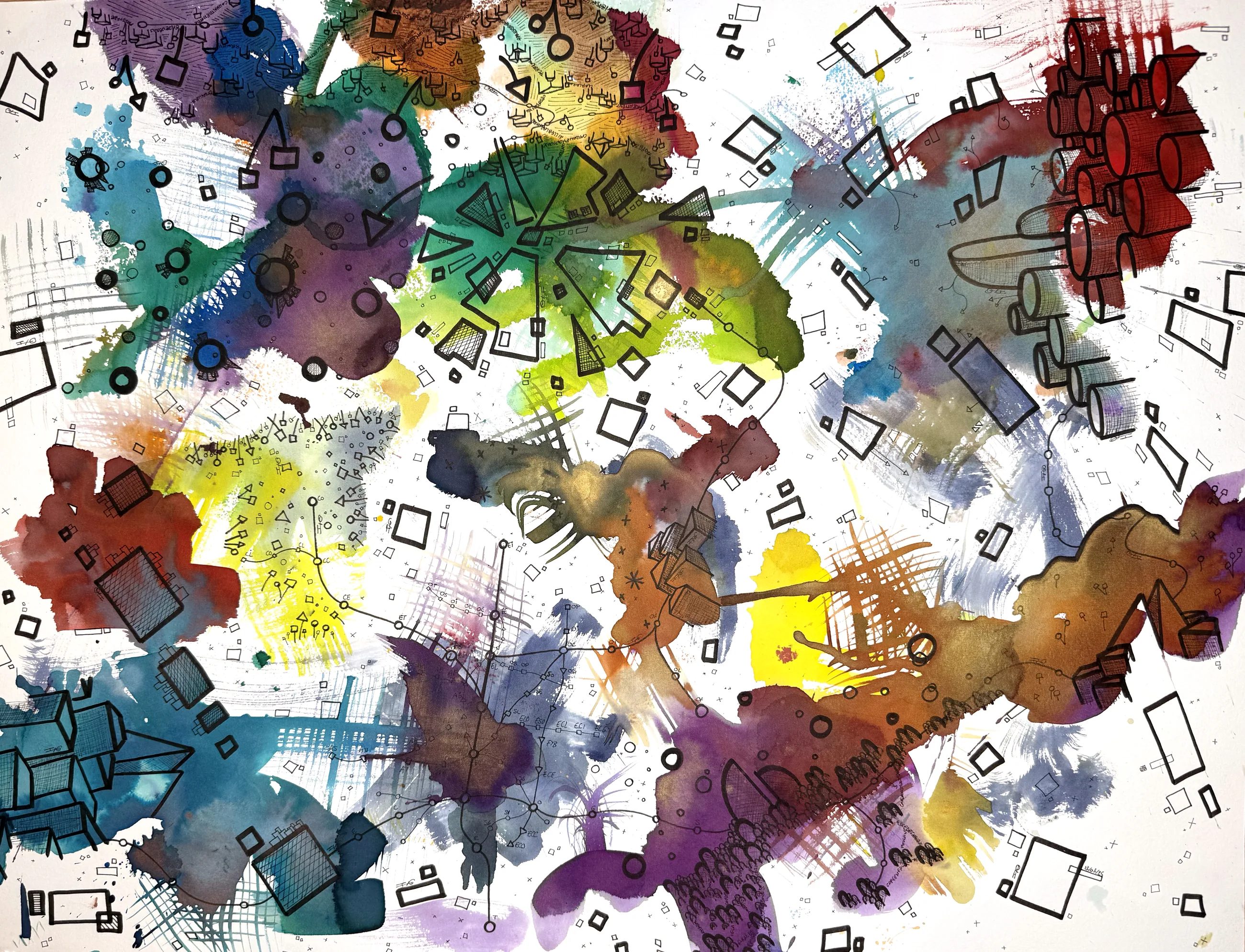 Dislocation n°M6, Aquarelles sur papier, 2025 — dessin de Tristan Alexandre