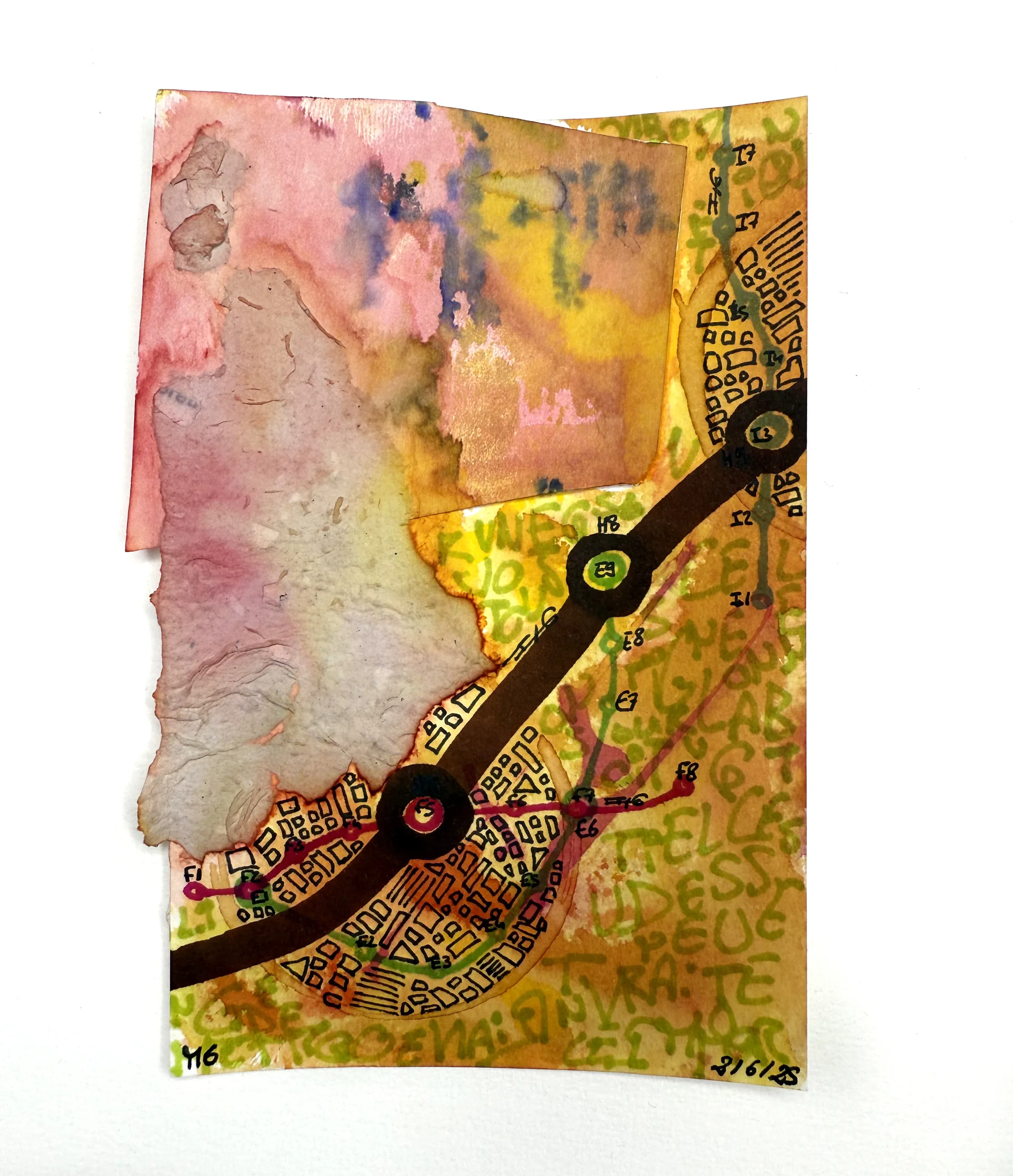 Ligne M n°6, Encre & collage sur papier, Paris, 2025 — dessin de Tristan Alexandre