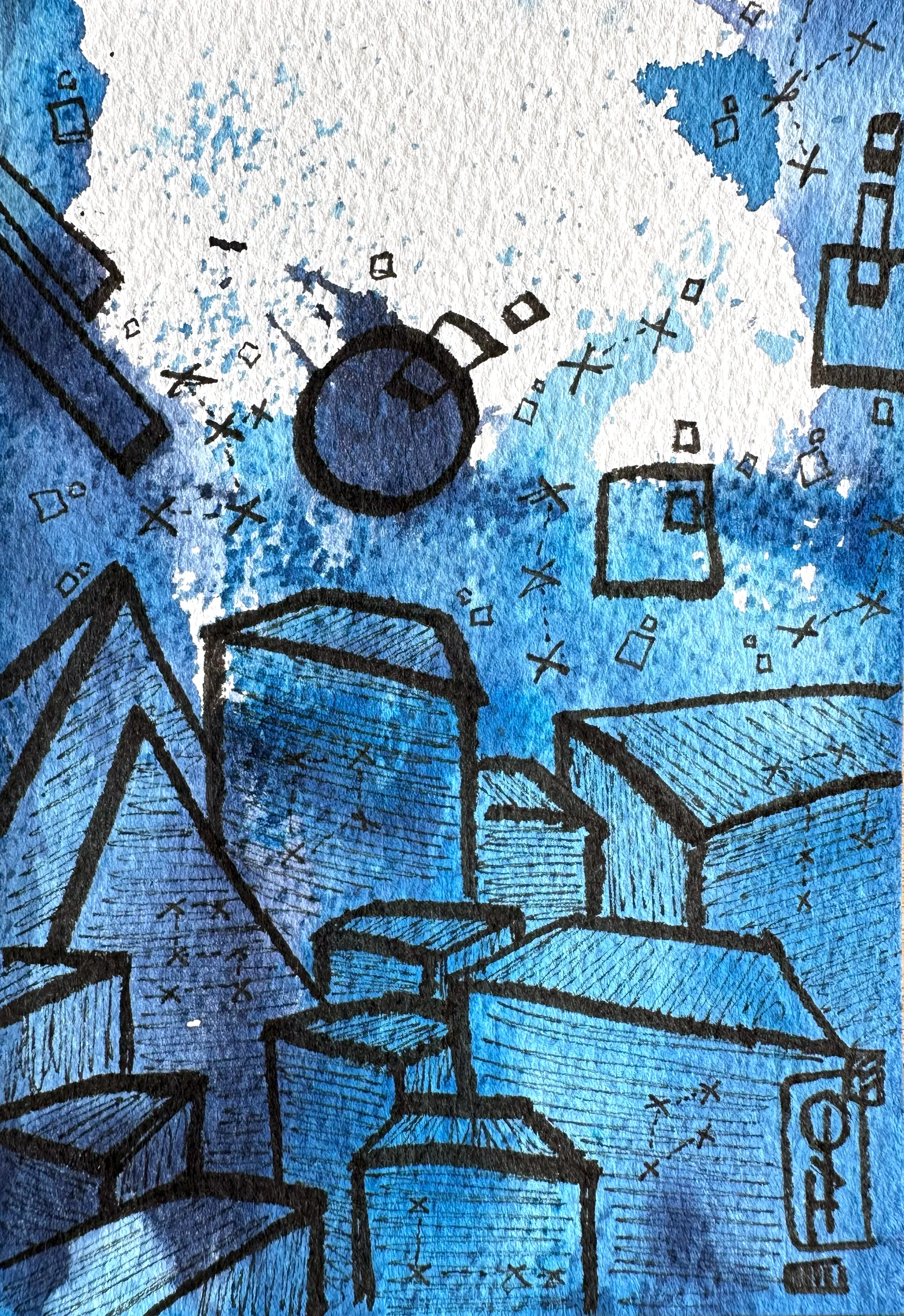 Les Poèmes Bleus n°168, Encre sur papier, 2022 – présent — dessin de Tristan Alexandre