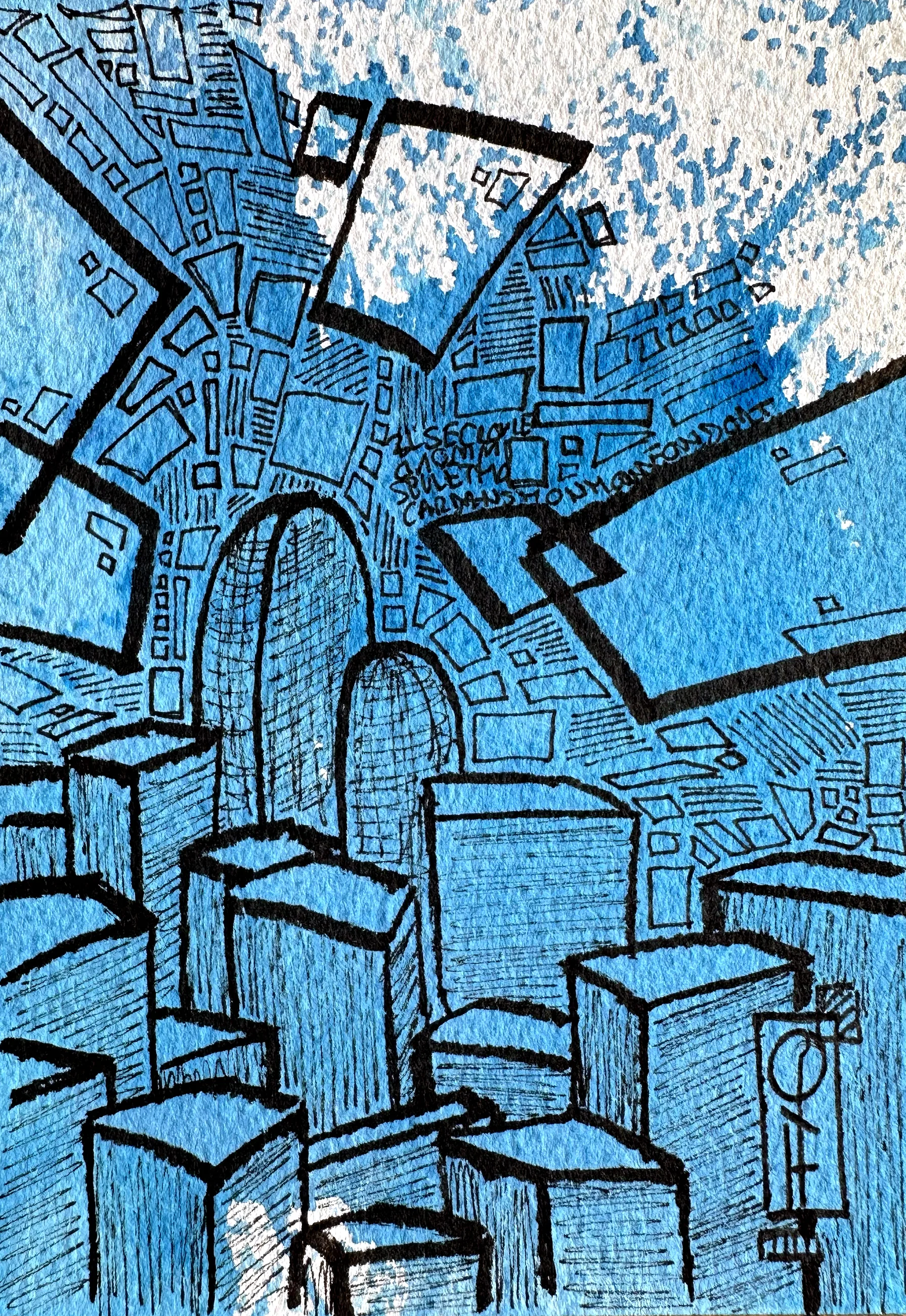 Les Poèmes Bleus n°169, Encre sur papier, 2022 – présent — dessin de Tristan Alexandre