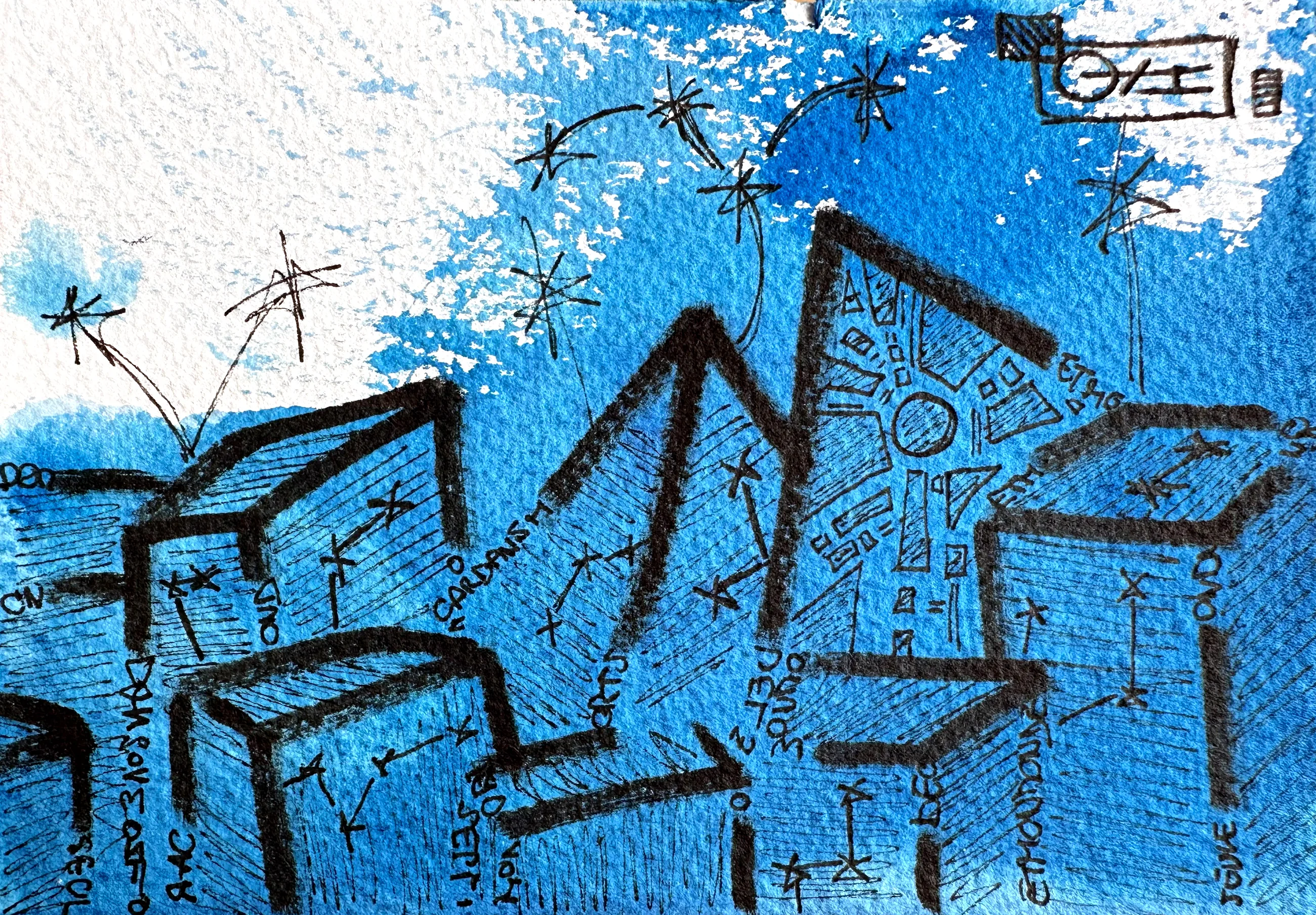 Les Poèmes Bleus n°174, Encre sur papier, 2022 – présent — dessin de Tristan Alexandre
